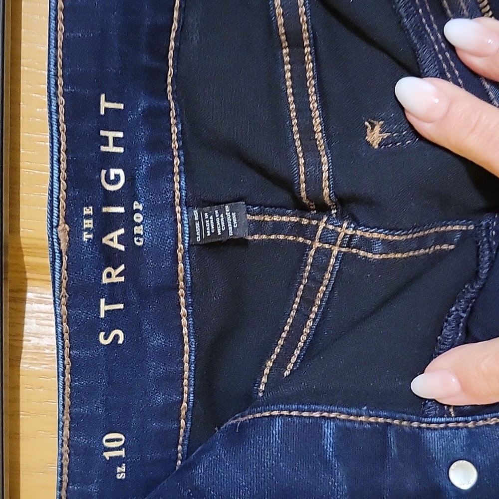 White House Black Market Dark Blue Straight Leg Jeans with Floral Embroidery - Picture 3 of 5